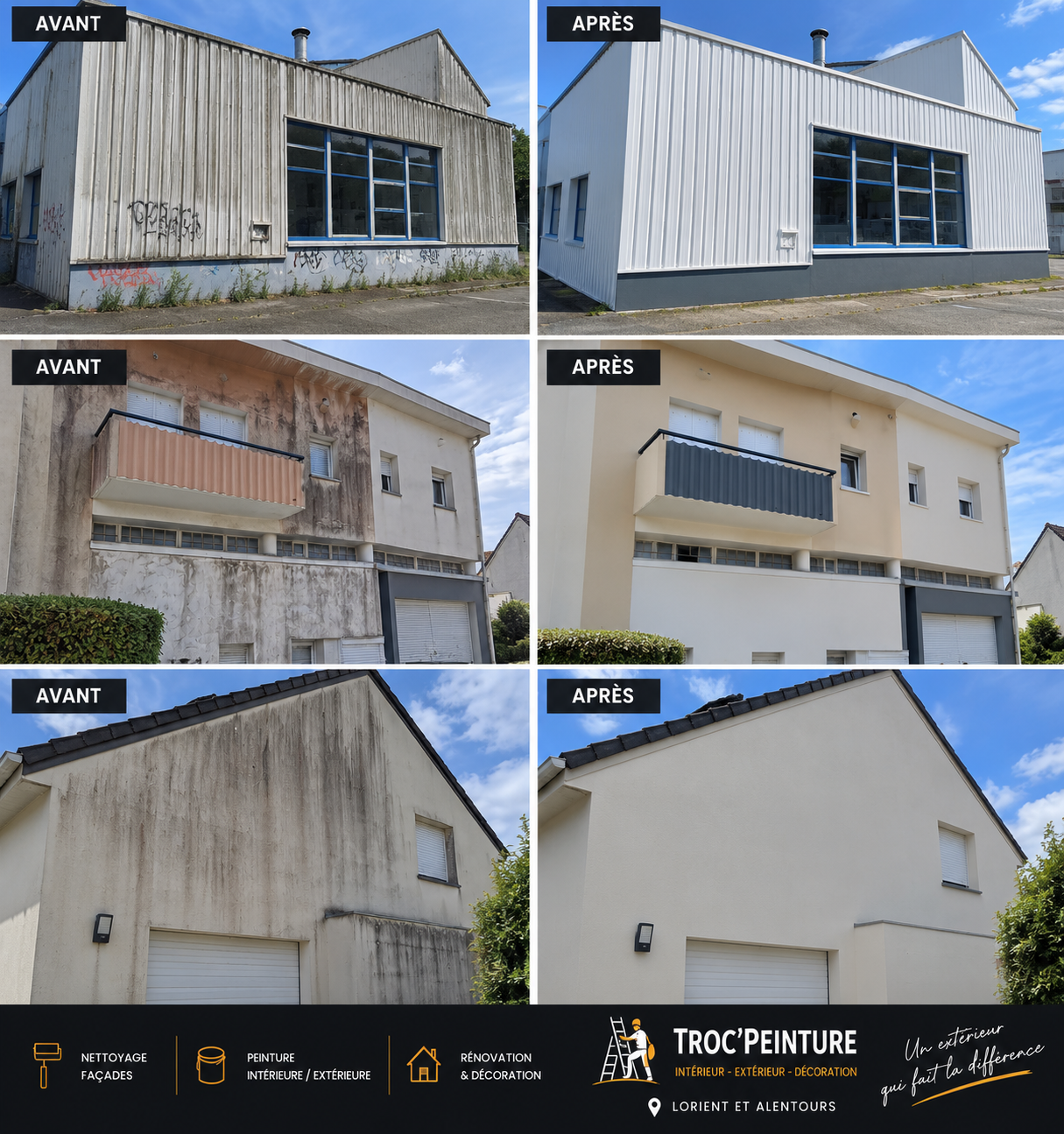Avant/après : Ravalement de la façade d'un immeuble par TROC'PEINTURE