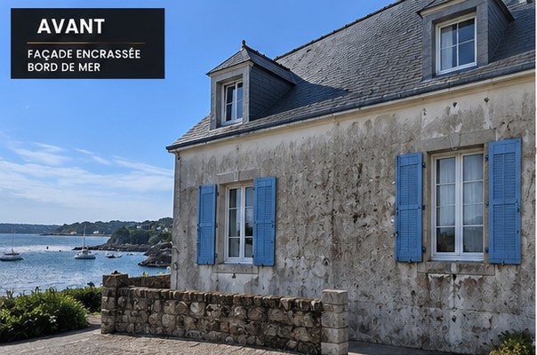 Avant - Ravalement de façades et murs en bord de mer par TROC'PEINTURE